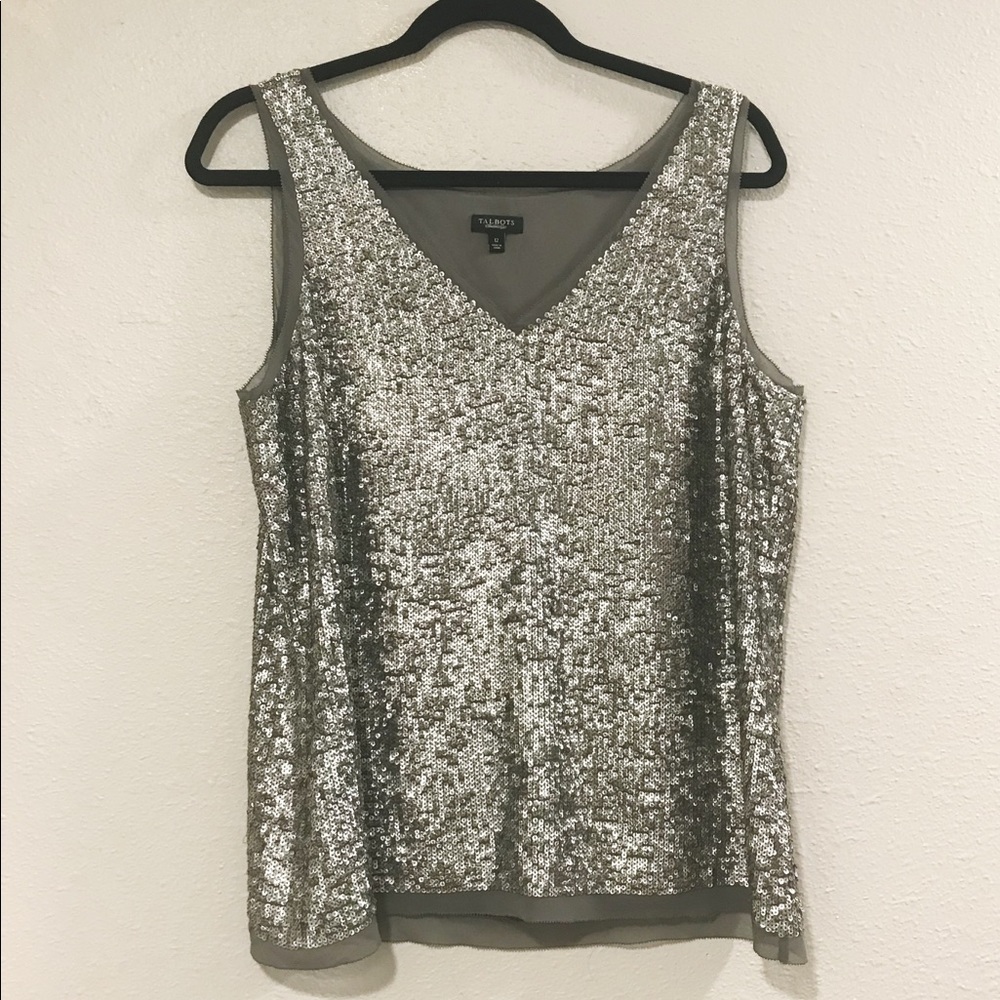Talbots silver sequin tank sz 12